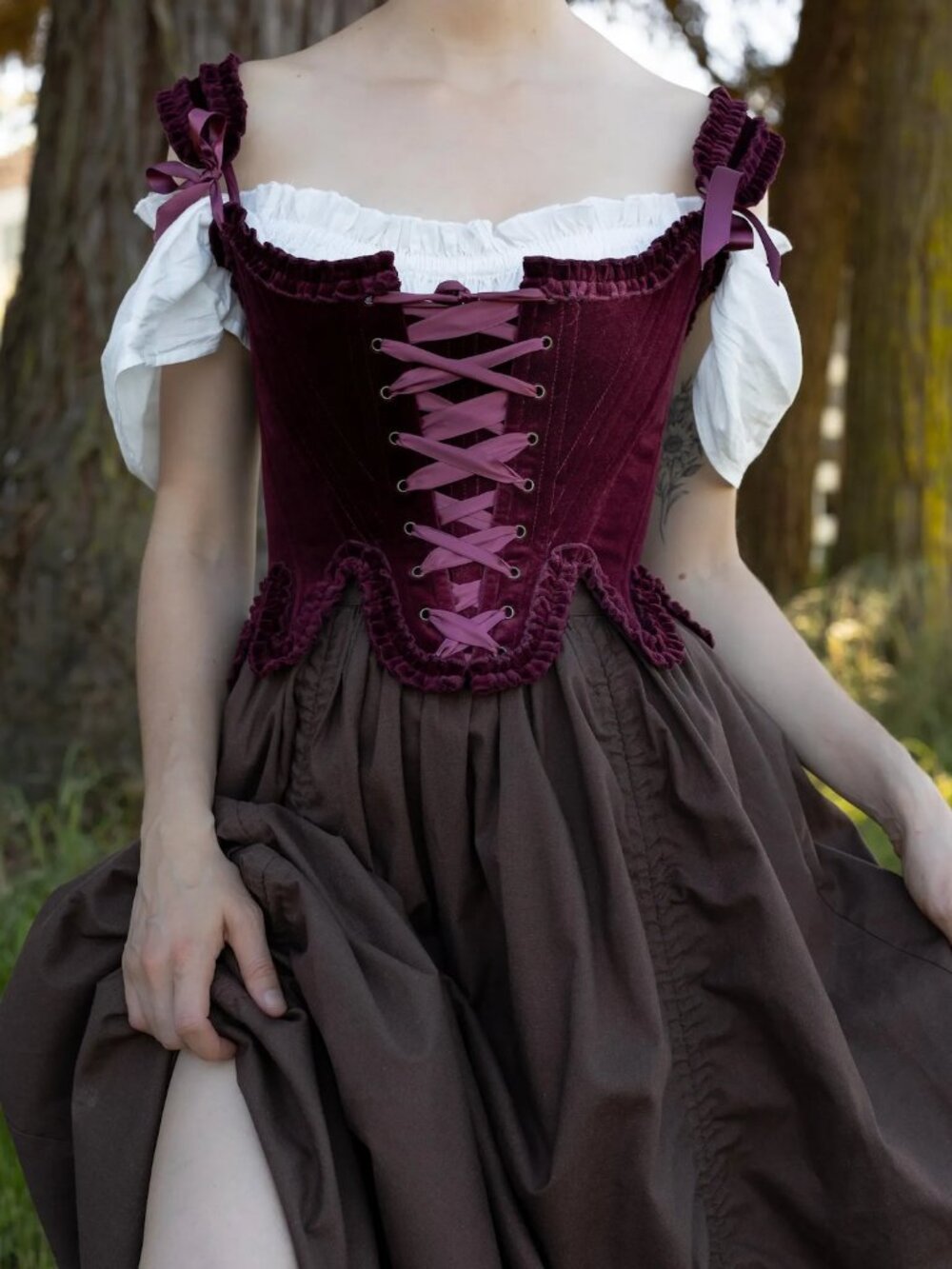 Plum Red Renaissance Corset with lacing